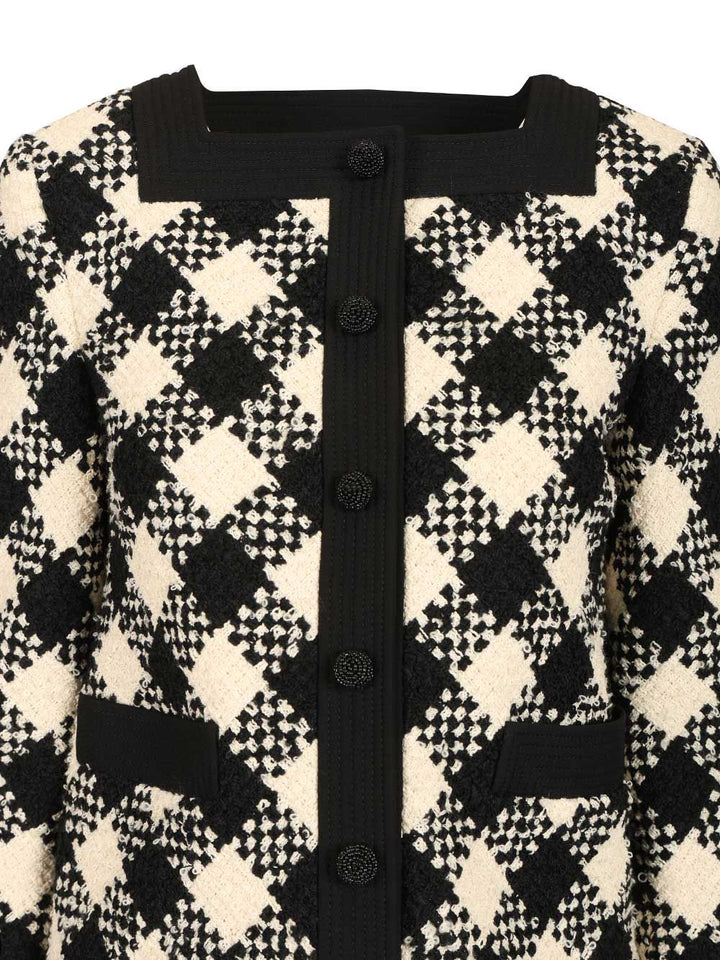 Valentino Garavani Damier Checked Bouclé Tweed Jacket Knitwear - Multicolor | afeb8605db1c3ea17e95524980c99af7417e1de2