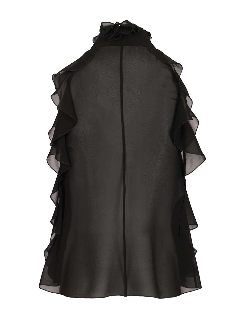 Mcqueen Cut-Out Top In Silk Georgette With Ruffles Tops - Black | 92b3461bd1de45aa5a3a2b3ef0b53950b40a20e8