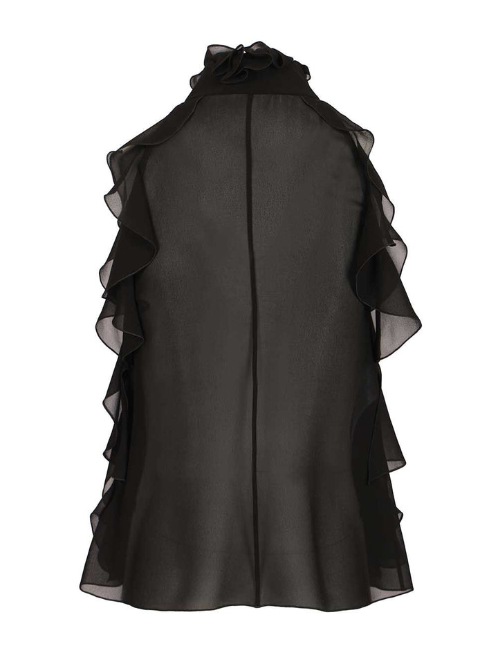 Mcqueen Cut-Out Top In Silk Georgette With Ruffles Tops - Black | 92b3461bd1de45aa5a3a2b3ef0b53950b40a20e8