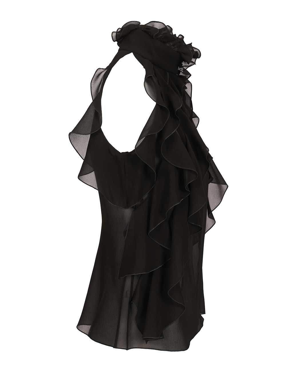 Mcqueen Cut-Out Top In Silk Georgette With Ruffles Tops - Black | a4d29d136f086be1b1aa73189b37c1d5405ef80a