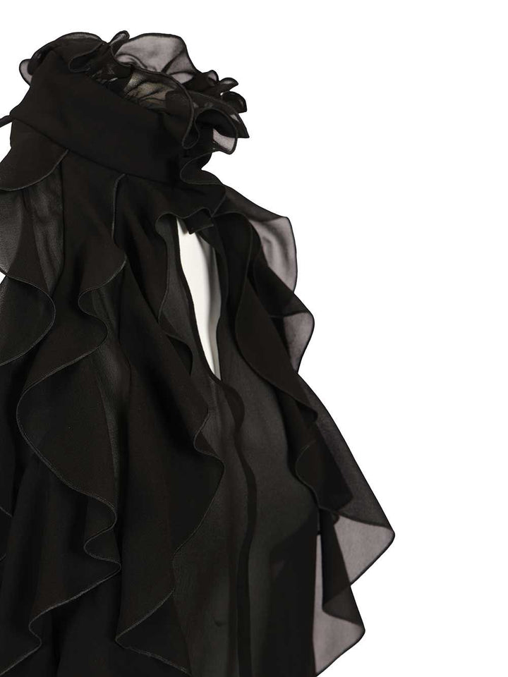 Mcqueen Cut-Out Top In Silk Georgette With Ruffles Tops - Black | abd0cf762985ebd6eea7da4f0df29c8666c93dbc