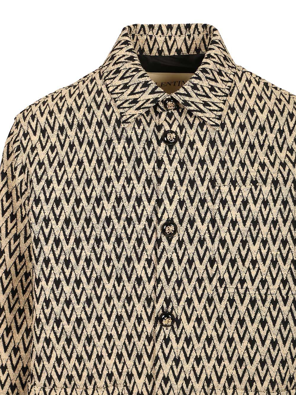 Valentino Garavani Toute La V Jacquard Cotton Blend Jacket Shirts - Beige | b5ffeb7dcea7b59ff2bbd71d4c0efe319e5694a7