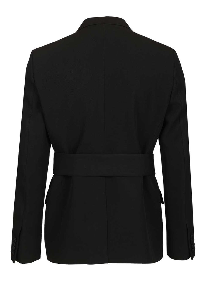 Valentino Garavani Virgin Wool Blazer With Belt Jackets - Black | aa799876f1d6e40ff2f81a14b67bc75063f05b50