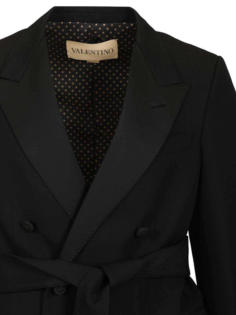 Valentino Garavani Virgin Wool Blazer With Belt Jackets - Black | 9deacebda5d11273be8ba9714e8995561d7efd2f