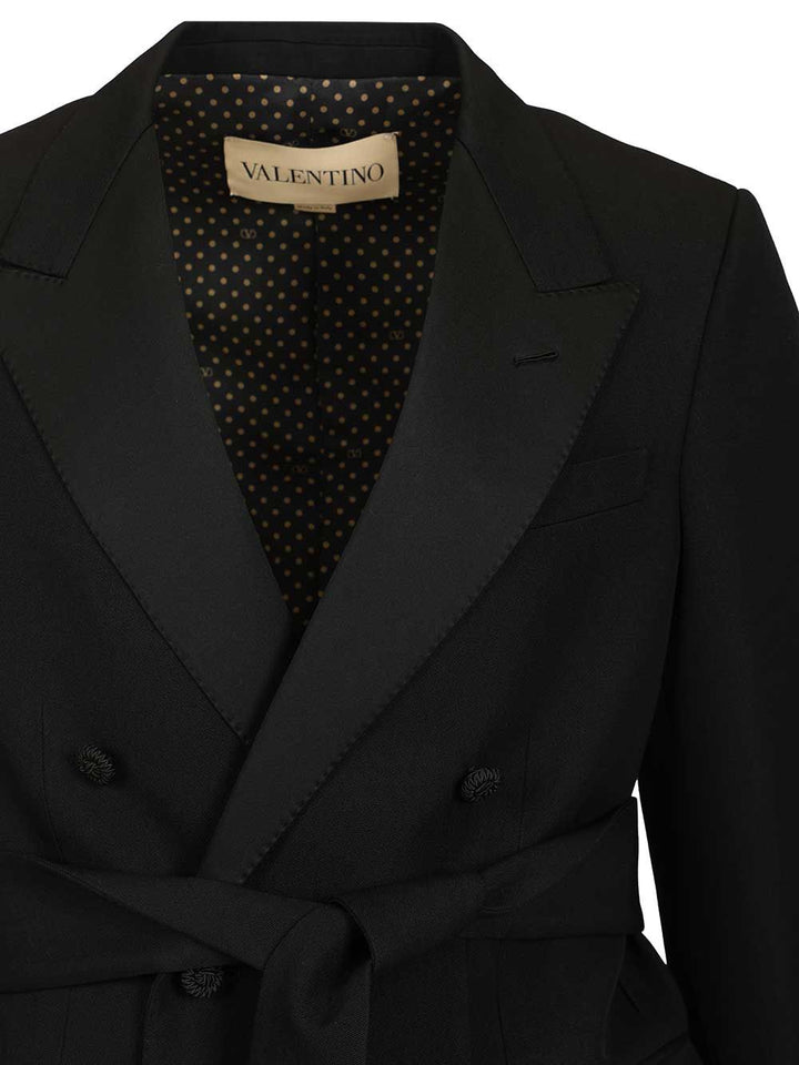 Valentino Garavani Virgin Wool Blazer With Belt Jackets - Black | 9deacebda5d11273be8ba9714e8995561d7efd2f