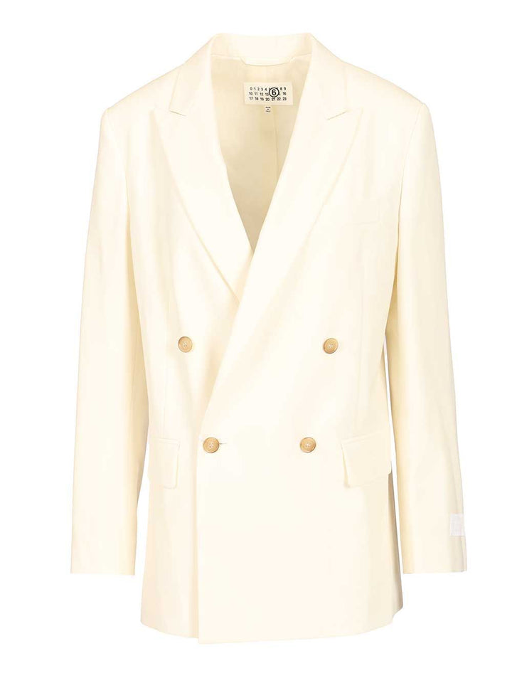 Mm6 Maison Margiela Double-Breasted Blazer Jackets - Beige | a5031796fbe22d554cd10e1ebea9e524adfb9a87