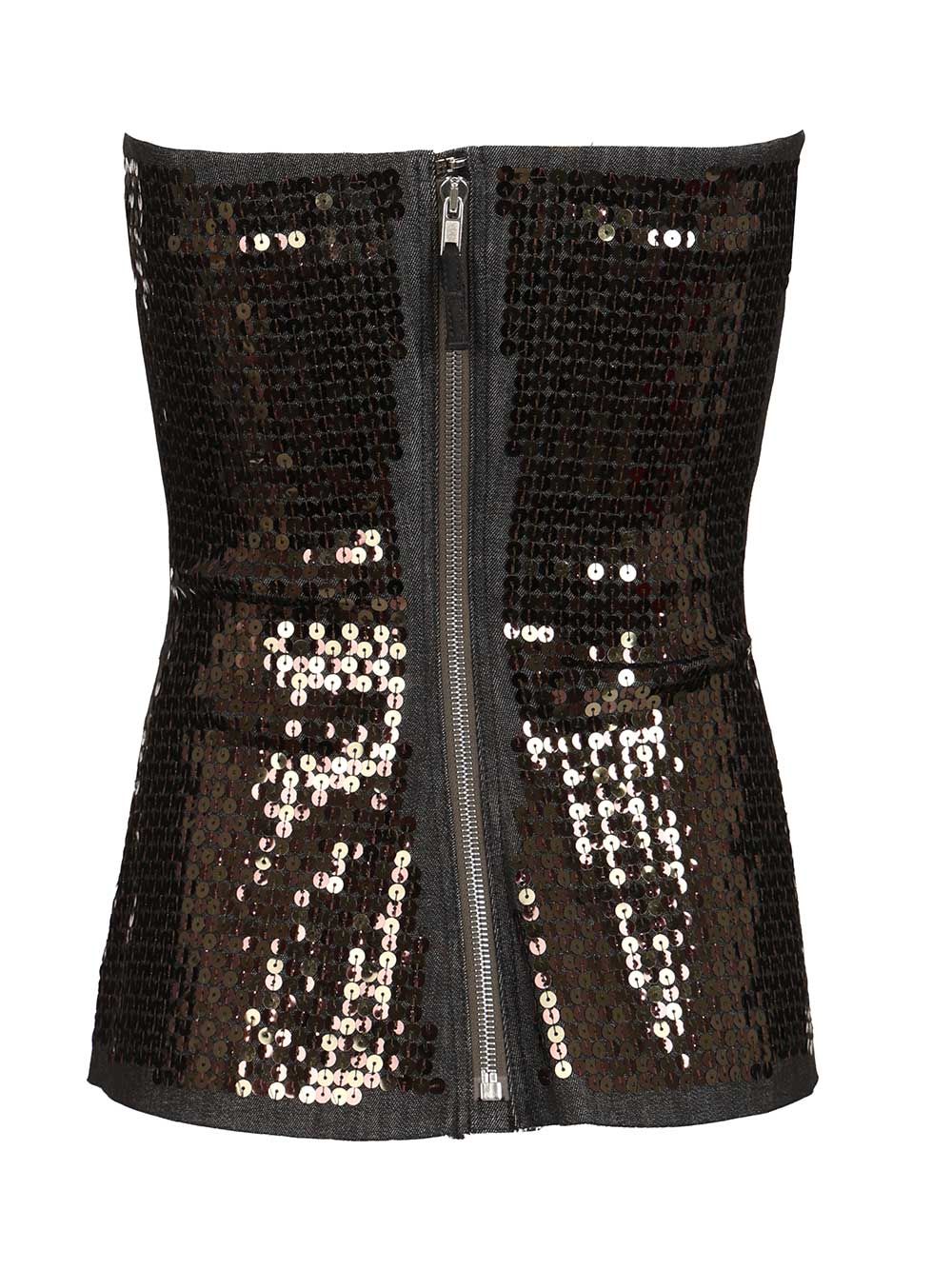 Rick Owens Denim Bustier Top With Sequins Tops - Black | 8c2171cafb22df510c46fe4fe75c588f358ffd54