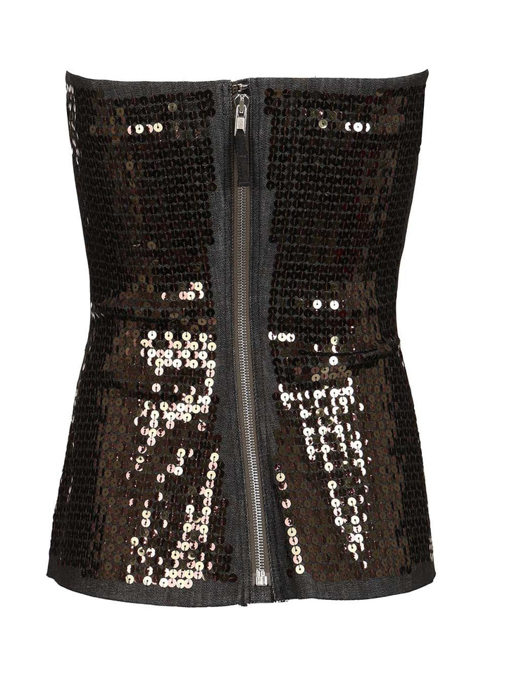 Rick Owens Denim Bustier Top With Sequins Tops - Black | 8c2171cafb22df510c46fe4fe75c588f358ffd54