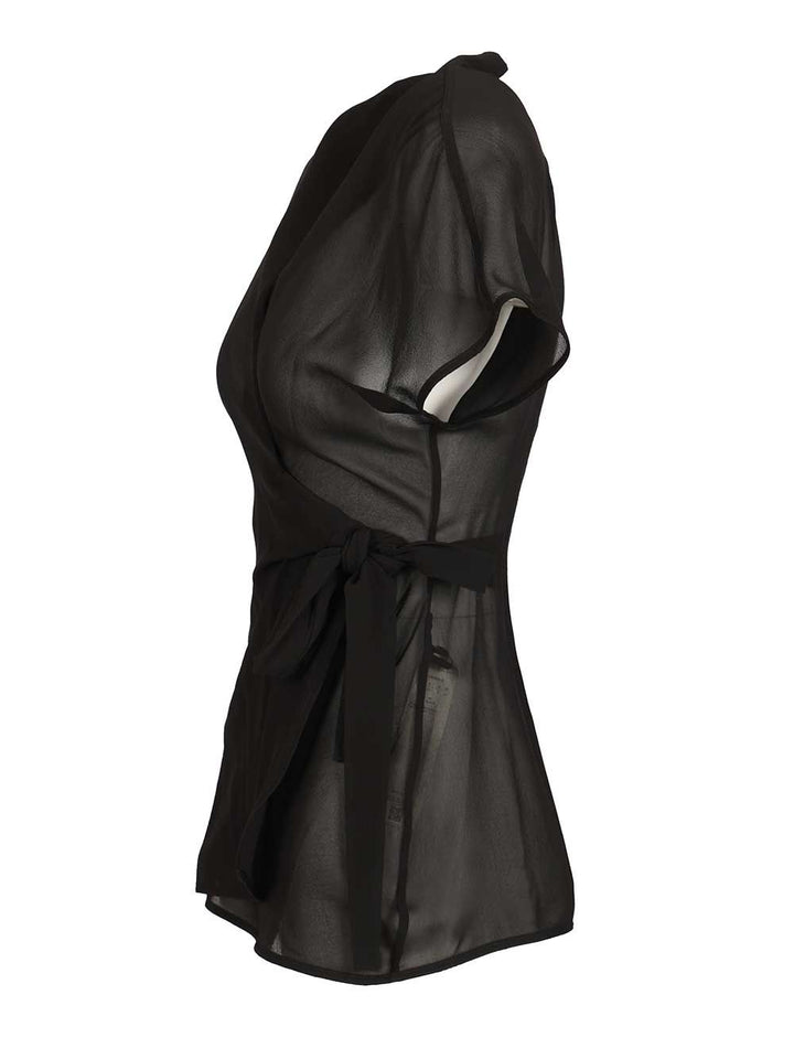 Rick Owens Laura Silk Wrap Top Tops - Black | 62b0399f64c0822da487d526535ebb9579ad2353