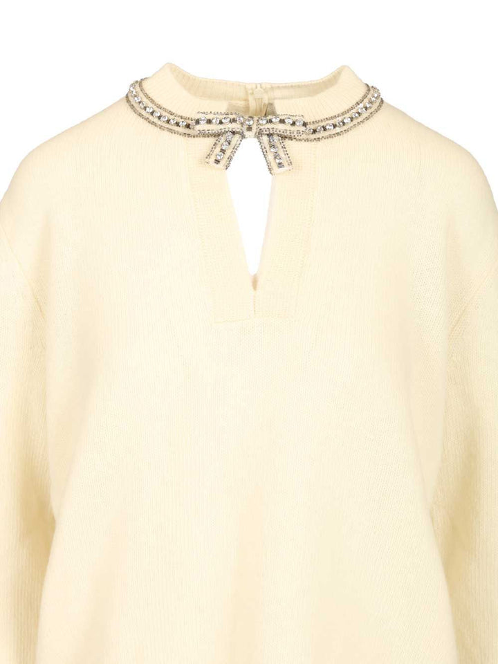 Valentino Garavani Virgin Wool Sweater With Embroidery Knitwear - White | 9b306ec969d9e7554a37743b46e11a11679109a4