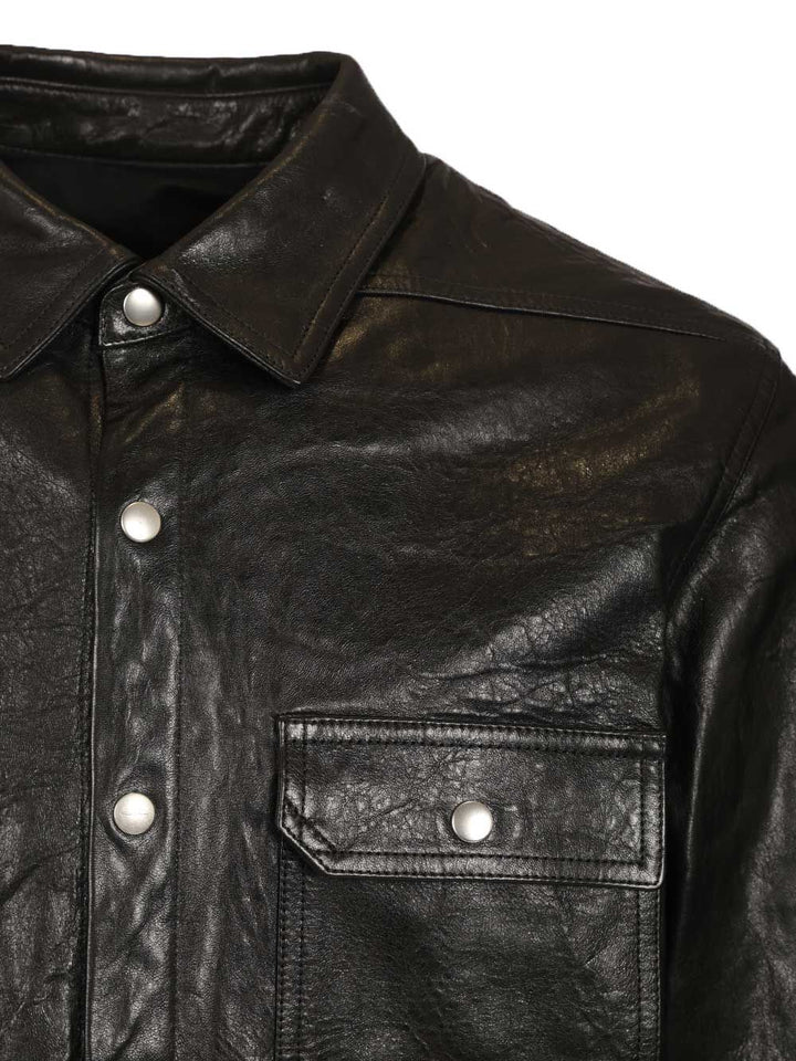 Rick Owens Outershirt In Leather Jackets - Black | 405a14e850c9285eddadf873afef4c62501b97eb