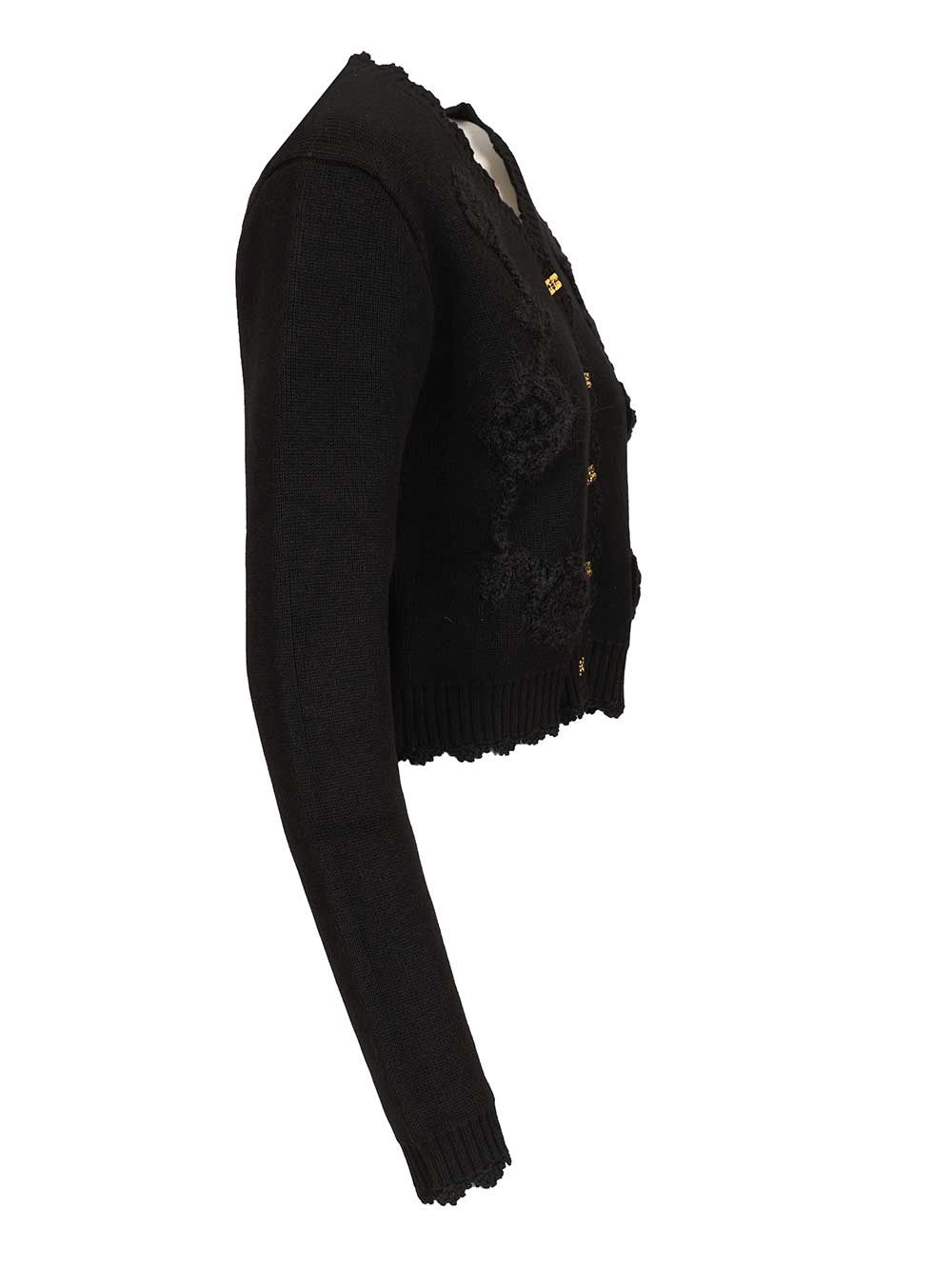 Ganni Cotton Cashmere Crochet Applique Cardigan Knitwear - Black | 00103be1e4404b79cd55b66523d7c4f19ba60994