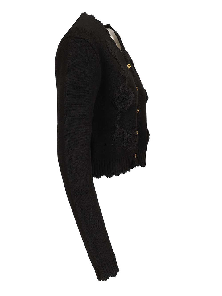 Ganni Cotton Cashmere Crochet Applique Cardigan Knitwear - Black | 00103be1e4404b79cd55b66523d7c4f19ba60994
