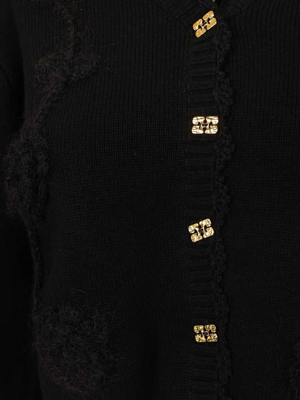 Ganni Cotton Cashmere Crochet Applique Cardigan Knitwear - Black | a5f7fb930433e070d8f7e566c7adea35d2cbe16e