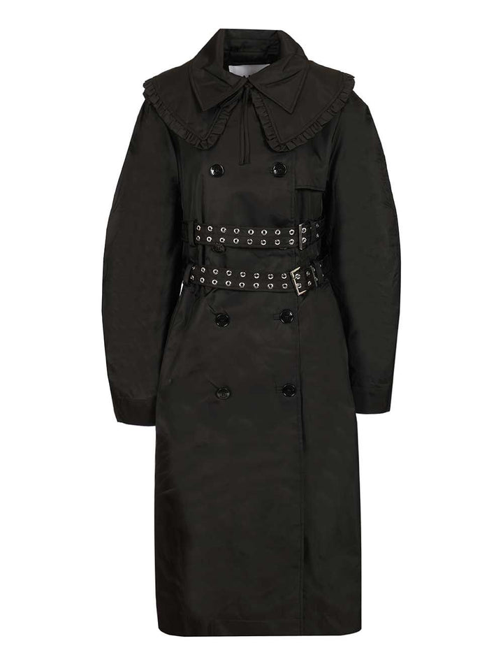 Ganni Duchesse Nylon Trenchcoat Coats - Black | 4e6f9a9023935bc9e10169be781d1729bb538c2c