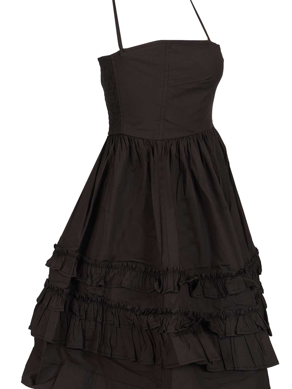 Ganni Black Mini Dress With Ruffles Dresses - Black | 4d29efce0891efa799819aae386d000e3edaddd2