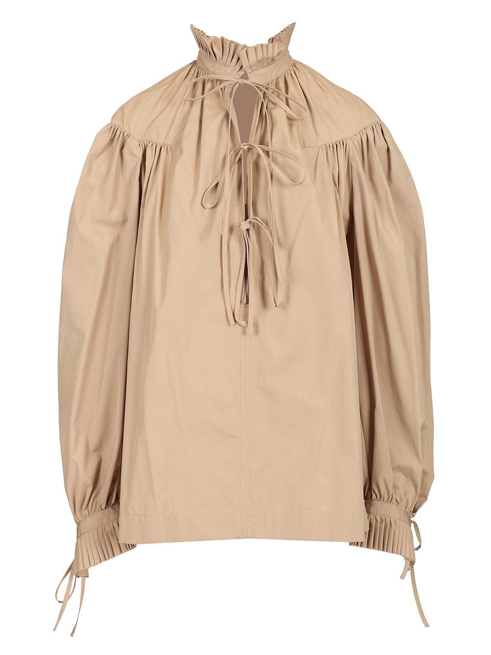 Dries Van Noten Cotton Poplin Blouse With Ruffles Shirts - Beige | f00b65ed0e06ce6eb2695ad3196dd9e9c6b58aaf