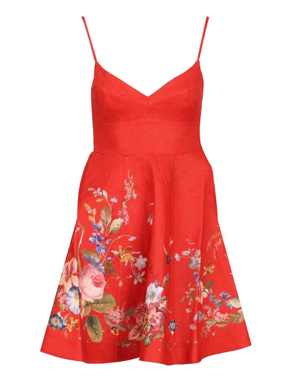Zimmermann Patience Red Floral Linen Mini Dress Dresses - Red | 2e46723bc8629c72430b2c97d309356db55c530c