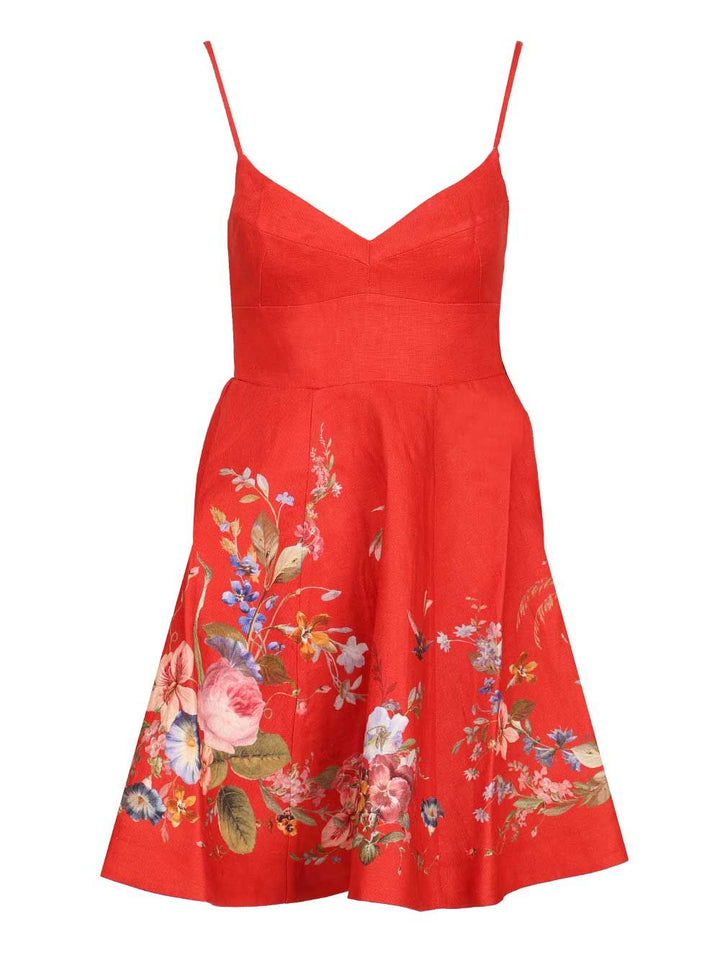 Zimmermann Patience Red Floral Linen Mini Dress Dresses - Red | 2e46723bc8629c72430b2c97d309356db55c530c