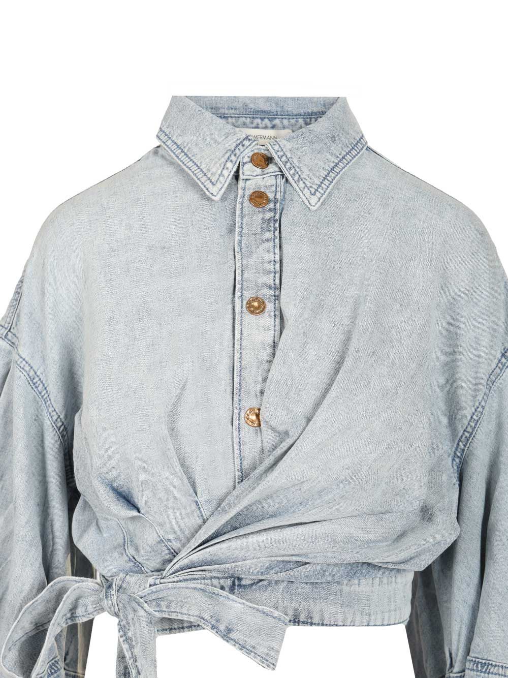 Zimmermann Rebellion Denim Wrap Top Tops - Blue | 219dfa6cf019e5cf5fb0435a57ba4afc1b530553