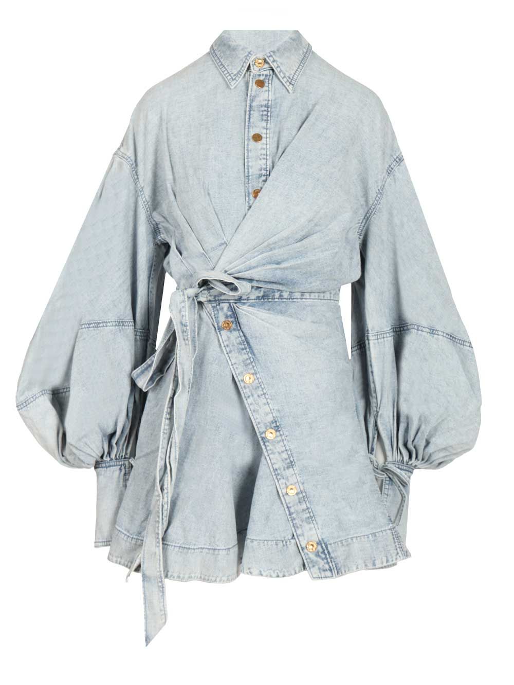 Zimmermann Rebellion Denim Wrap Mini Dress Dresses - Blue | aedda3fbf38e36aa7049158a1869191d469f38f5