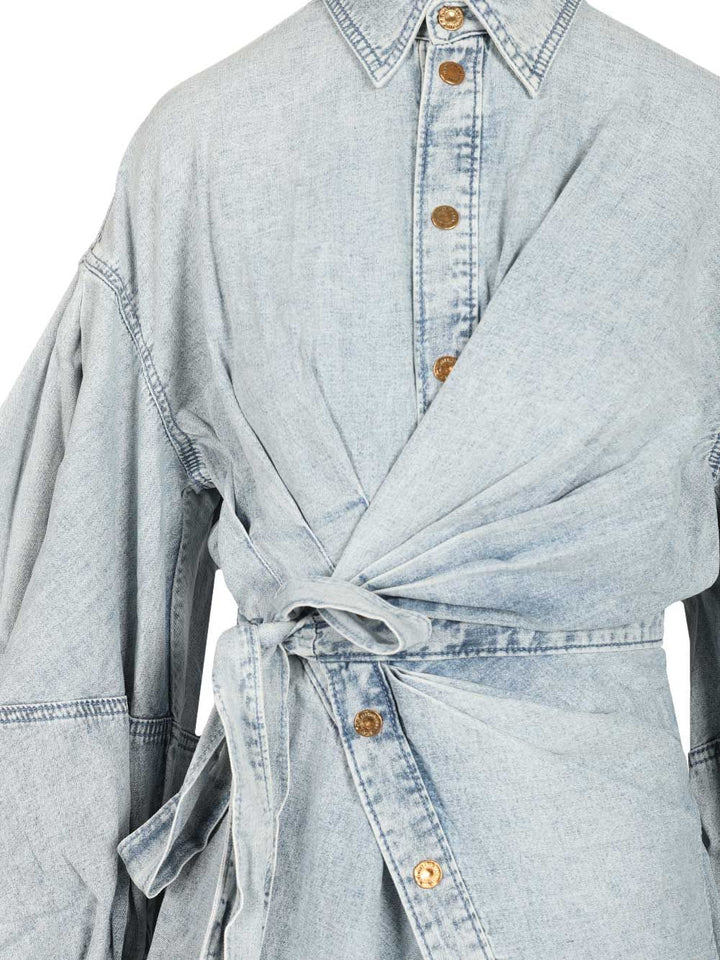 Zimmermann Rebellion Denim Wrap Mini Dress Dresses - Blue | fa1004f6bb9560cc8eedf25e0198dea8ee261d1f