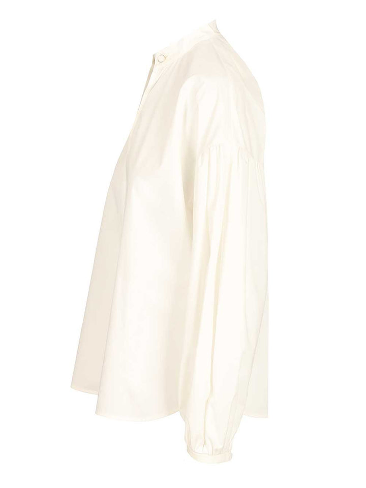 Max Mara Studio Cotton Satin Blouse Shirts - White | cdd41f372c2f2ee4adbfb829217571dbb43c72ab