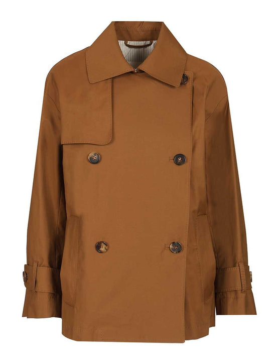 Short Double-Breasted Trench Coat In Water-Repellent Cotton Coats Brown