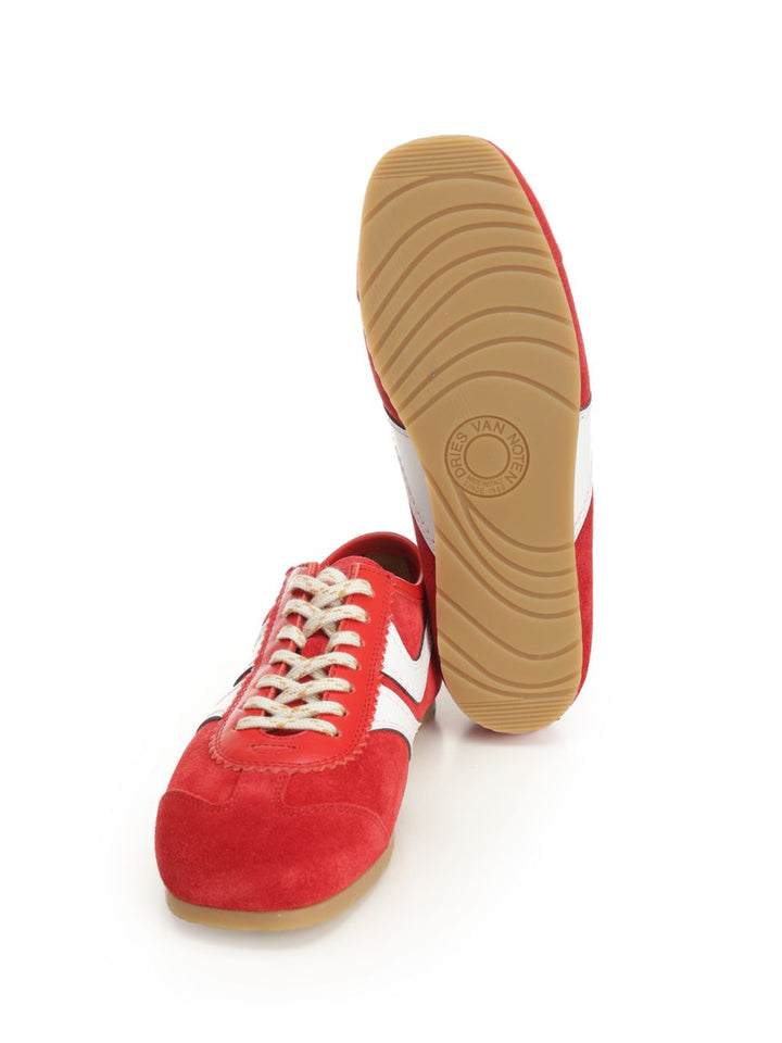 Dries Van Noten Leather And Suede Sneakers - Red | d6d3c18722badd4e2c3b2b15a7ff7b89704d29a3