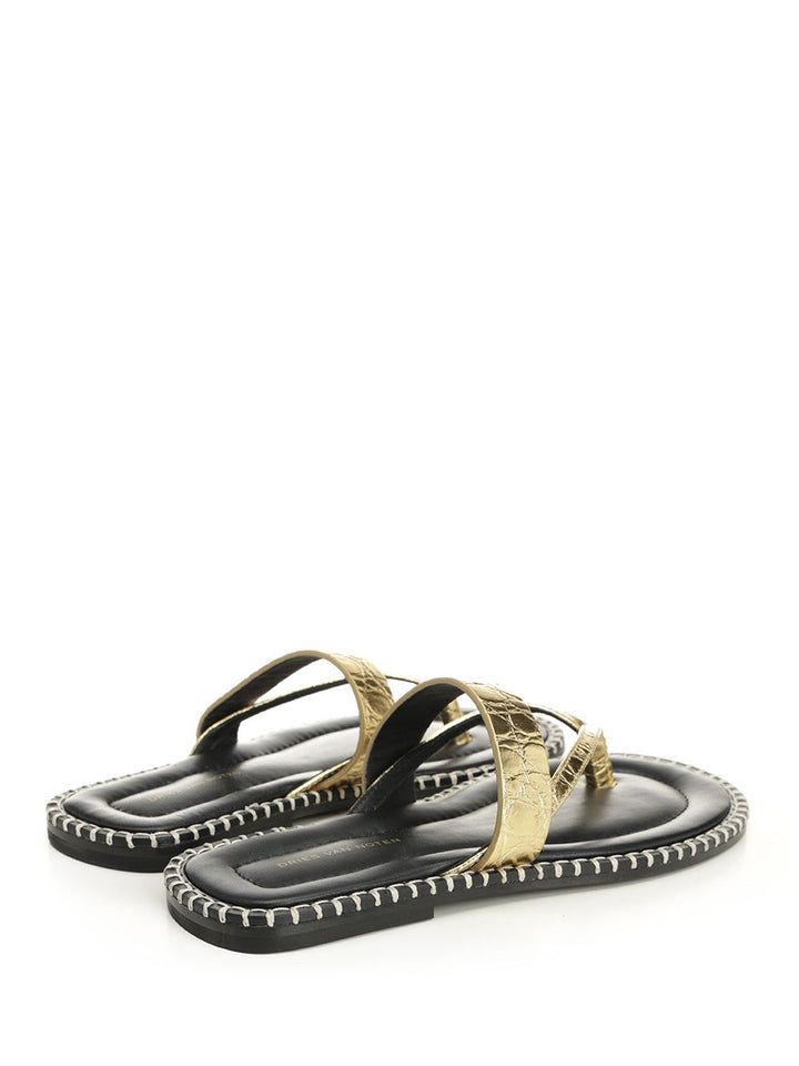 Dries Van Noten Metallic Leather Flip-Flops Scarpe basse - Gold | fc631e09e7dc1332e81025be0d4b4d6eb49b9d20
