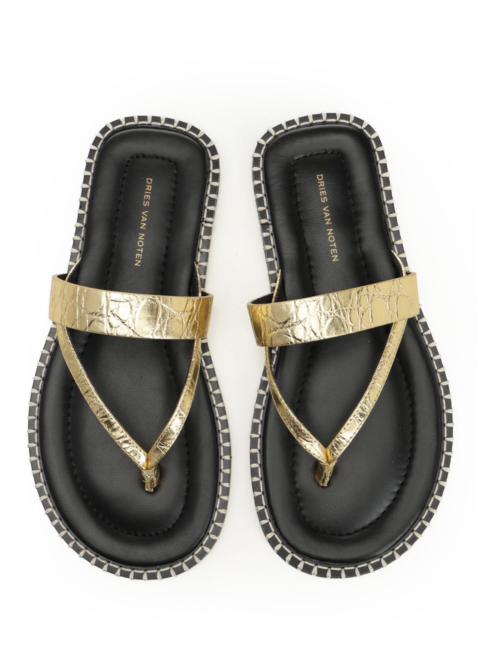 Dries Van Noten Metallic Leather Flip-Flops Scarpe basse - Gold | f3b096bc3d30aabee2506c1c4d99c776b9fbdb70