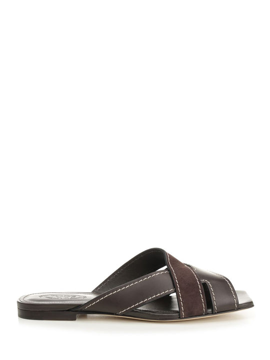 Sandal With Crossed T-Shaped Straps Sandals Brown