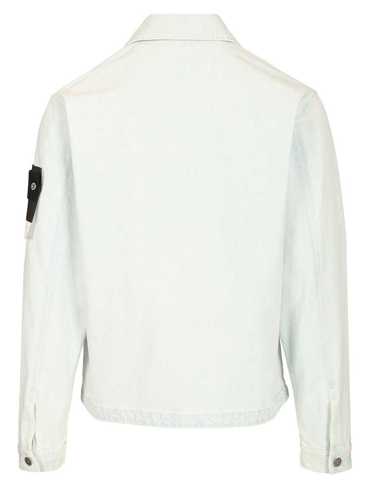 Stone Island Denim Research Coach Jacket In Ultra Bleached Denim Jackets - Light blue | a6e9fa44b693ea5f5476c47afe01ab0e80e7102a