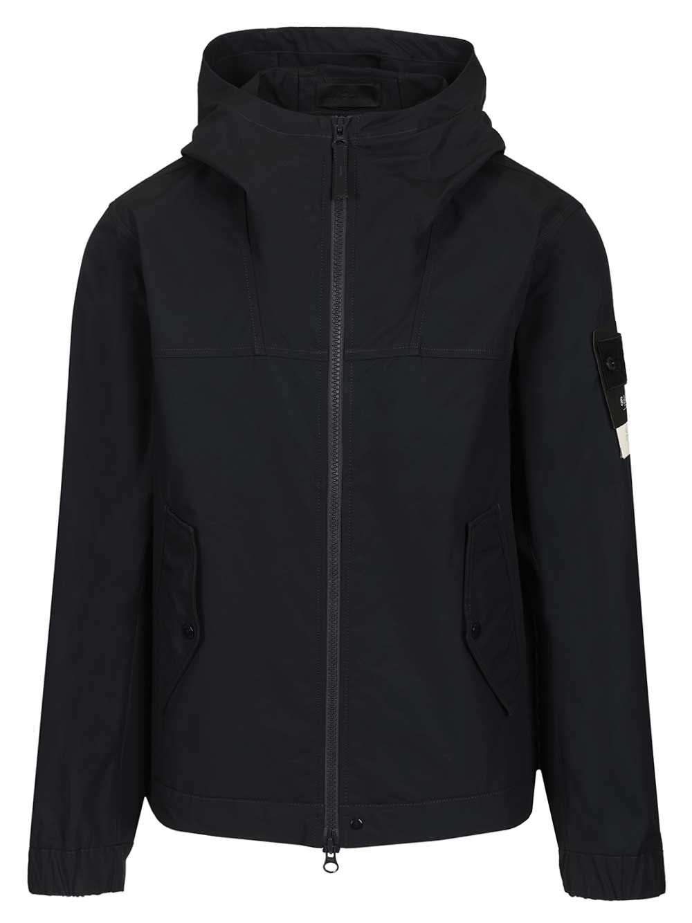 Stone Island Hooded Jacket In Stretch Organic Cotton Twill Jackets - Blue | 247f3907f3f6597d6f12ea86724c2332d3fd30c4