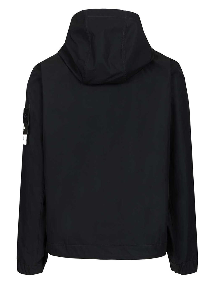 Stone Island Hooded Jacket In Stretch Organic Cotton Twill Jackets - Blue | 157ddb3f04fcbe4717ff399c97269021db6bd186