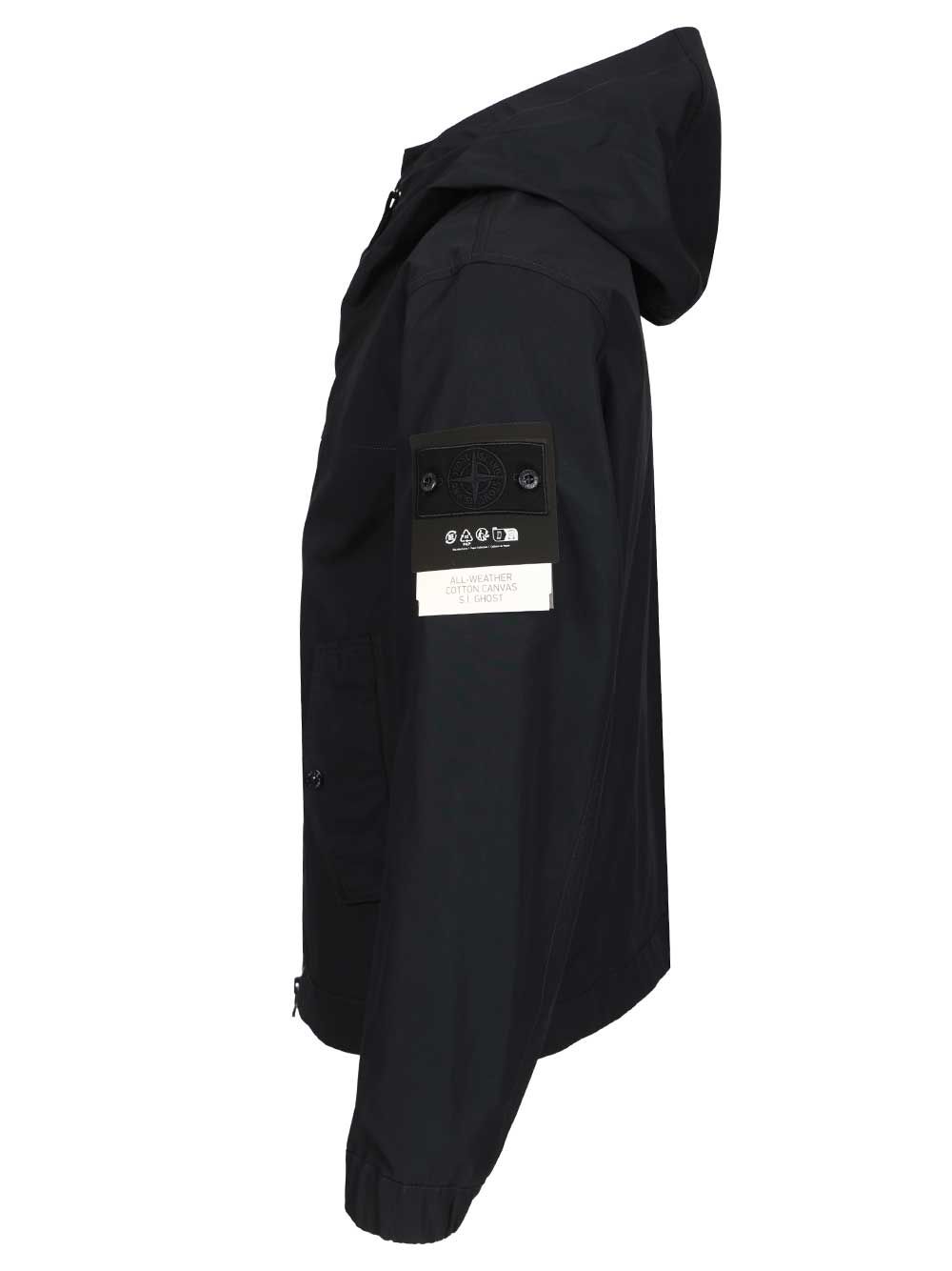 Stone Island Hooded Jacket In Stretch Organic Cotton Twill Jackets - Blue | b986123f91338999fa221be5e7c5014e51a5222a