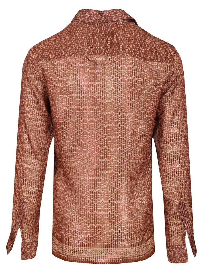Valentino Garavani Silk Shirt With Geometric Print Shirts - Brown | 576111d0f9d60eaaf780380b4cb6a16afe731bab