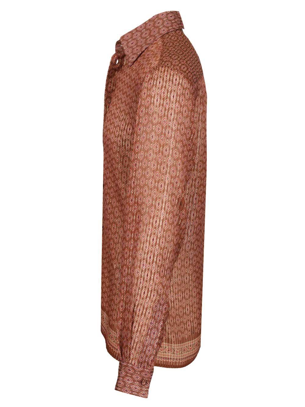 Valentino Garavani Silk Shirt With Geometric Print Shirts - Brown | 34dbffe0820c61c2bc997ddab9df2c4ba856adfe
