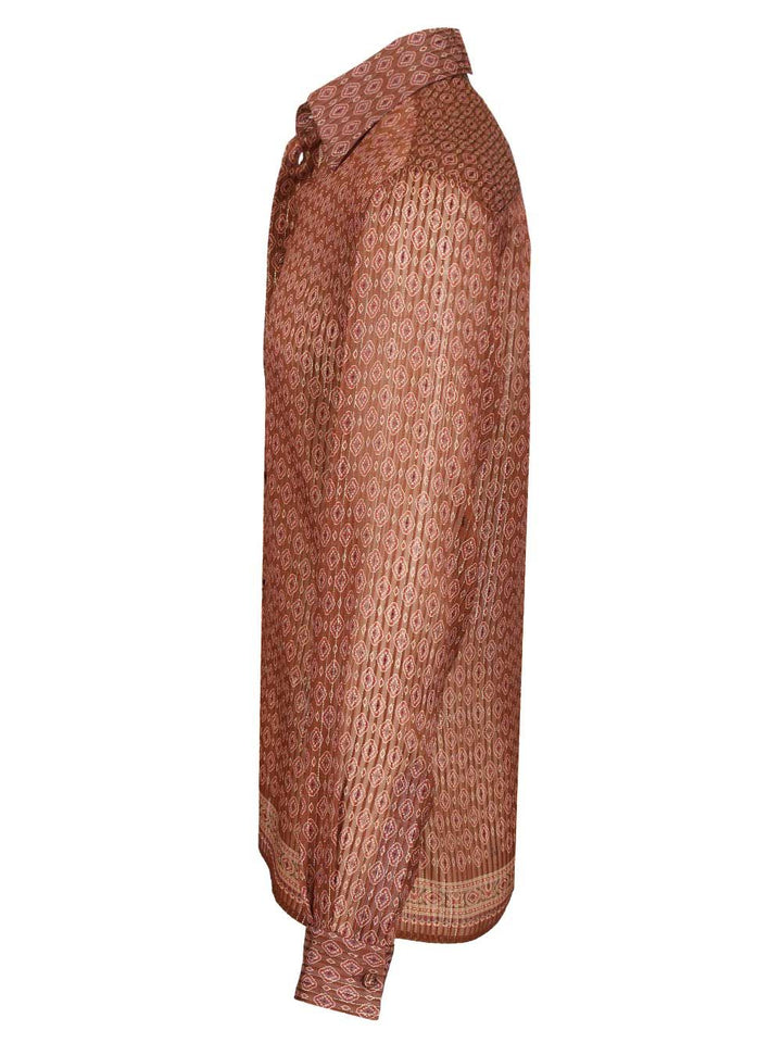 Valentino Garavani Silk Shirt With Geometric Print Shirts - Brown | 34dbffe0820c61c2bc997ddab9df2c4ba856adfe