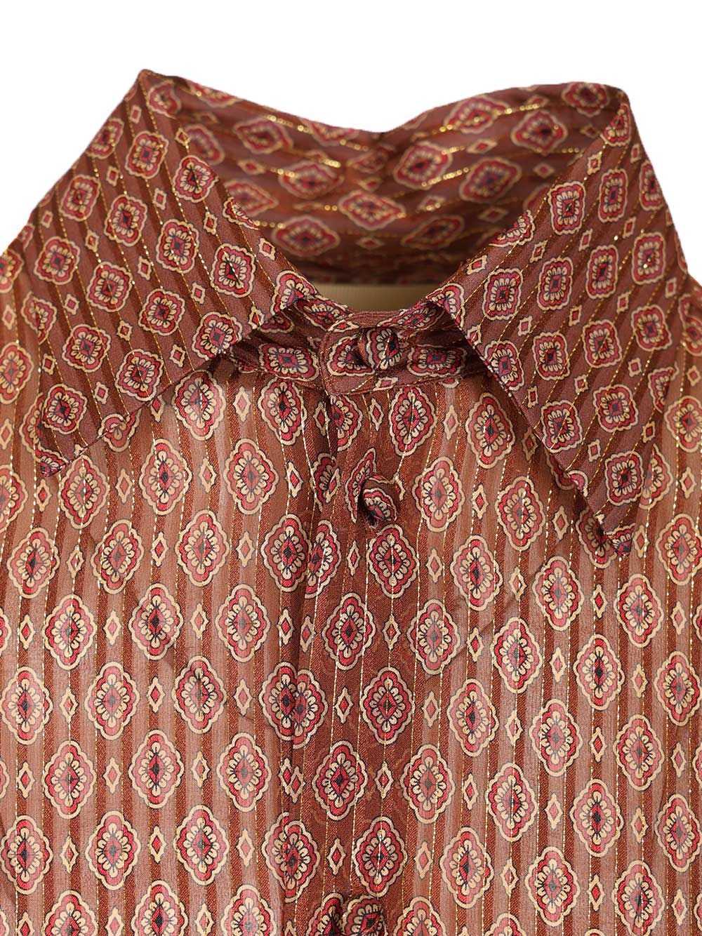 Valentino Garavani Silk Shirt With Geometric Print Shirts - Brown | e314d8156dd9a6cfbf2a6d456e35e511c91fbcf4