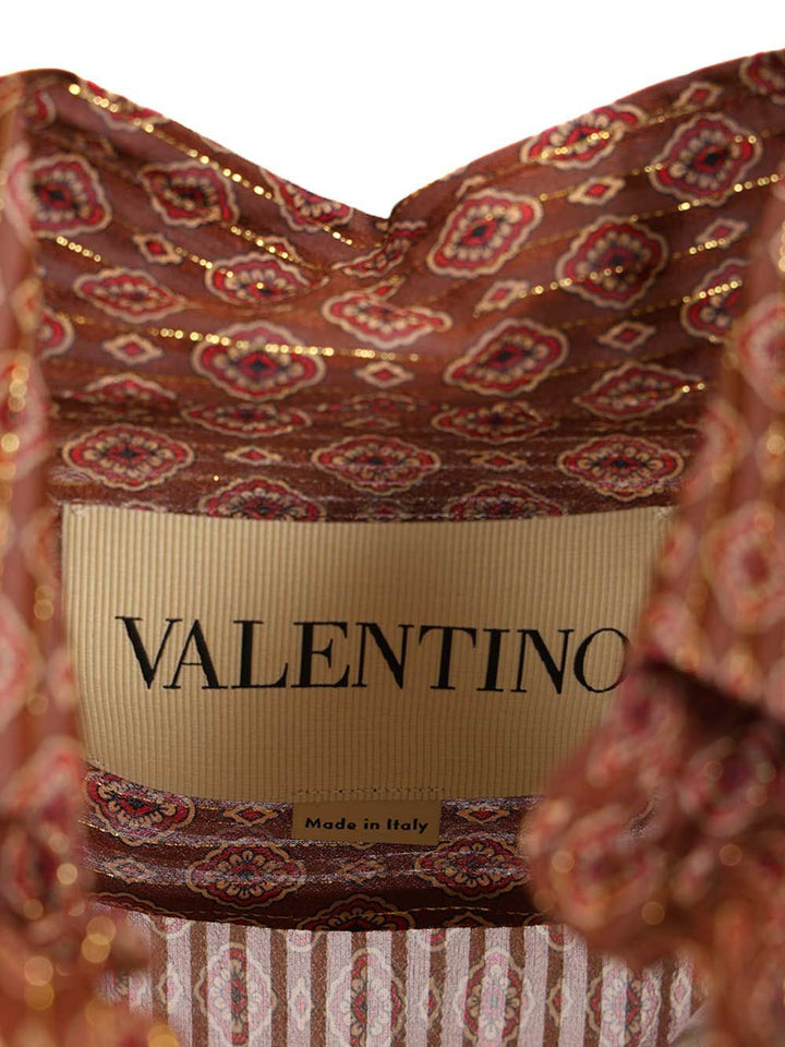 Valentino Garavani Silk Shirt With Geometric Print Shirts - Brown | 01688d63c94da3a46443ede779e6e162fce80add