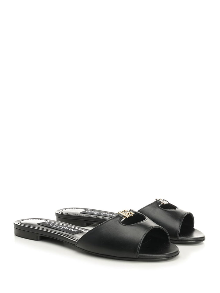 Dolce & Gabbana Leather Slides Sandals - Black | 7adfd22efde4935da23410403832dbfec9b39d88