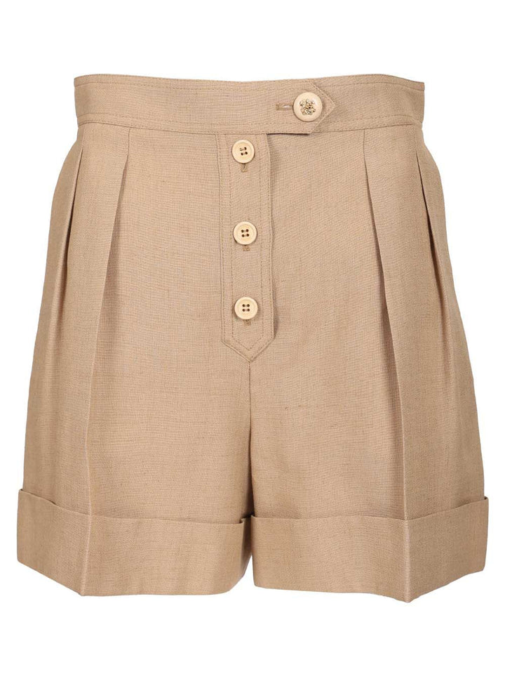 Valentino Garavani Linen And Viscose Shorts Trousers - Beige | 045be9eaf1be435ed940326a0cd5487e89cce75f
