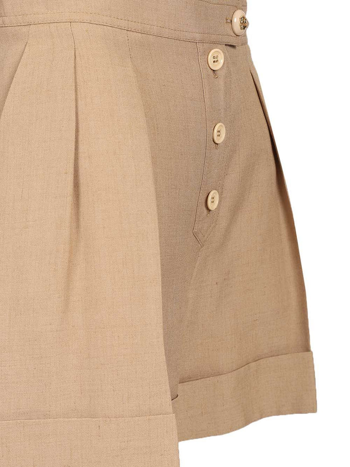 Valentino Garavani Linen And Viscose Shorts Trousers - Beige | 3ff62089238e5077e5a76562d04f233f33fce4f6