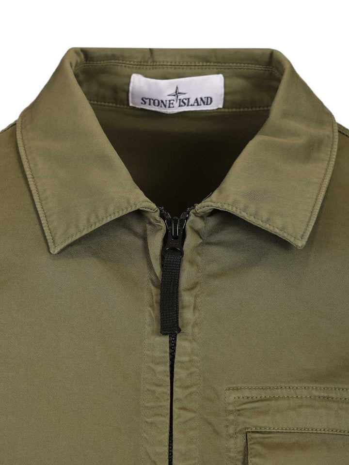 Stone Island Stretch Organic Cotton Satin Overshirt Shirts - Green | 0a70b8143a0c96cd2a07518acd5d468696df28c2