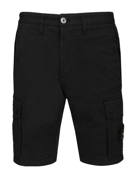 Cargo Bermuda Shorts In Stretch Organic Cotton Twill Trousers Black