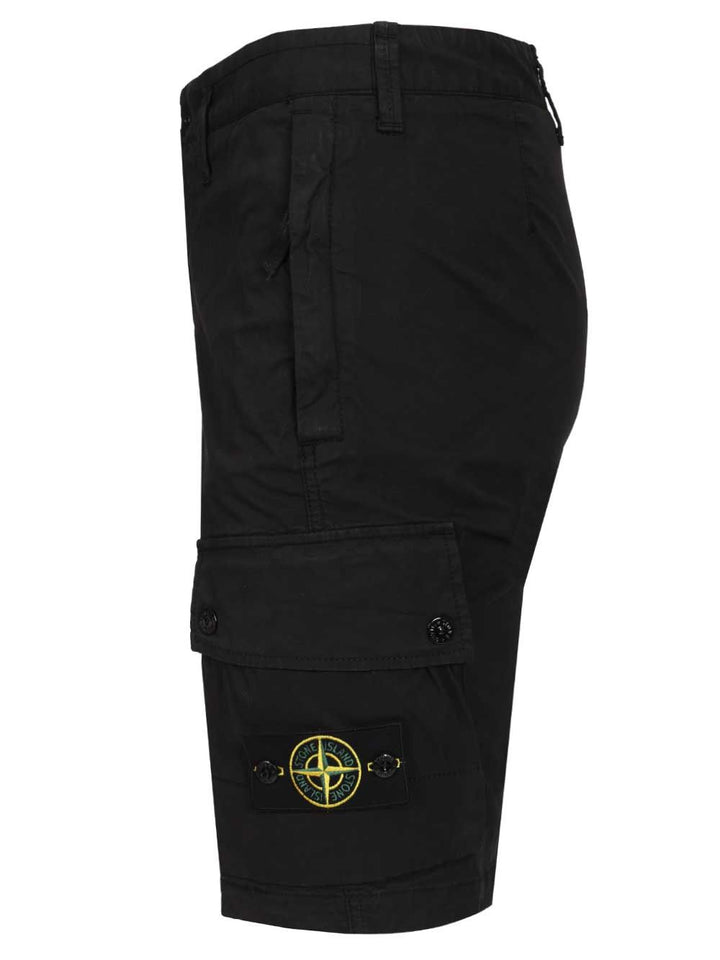 Stone Island Cargo Bermuda Shorts In Stretch Organic Cotton Twill Trousers - Black | 4f47e596508c9561eccabb46065599366ed9bc65