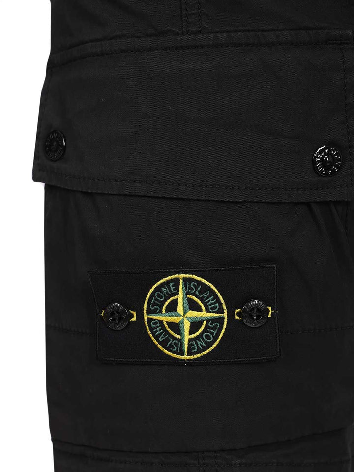 Stone Island Cargo Bermuda Shorts In Stretch Organic Cotton Twill Trousers - Black | 587f1eae44b26065689a104cbc53fb62b16ecfb2
