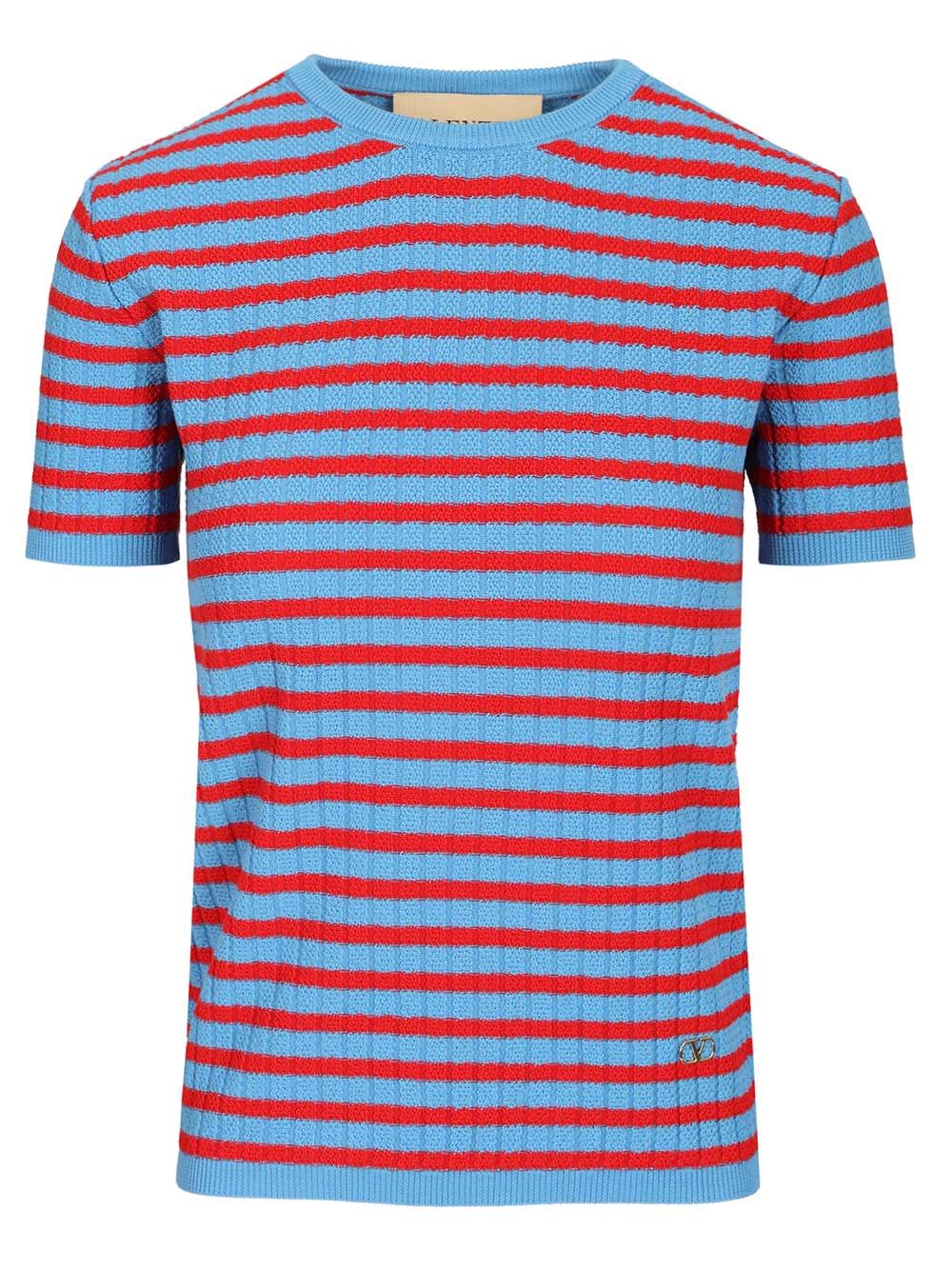 Valentino Garavani Ribbed And Striped Cotton T-Shirt - Blue | ef7572c5182f32df56d205d70782c26109f9f5cb