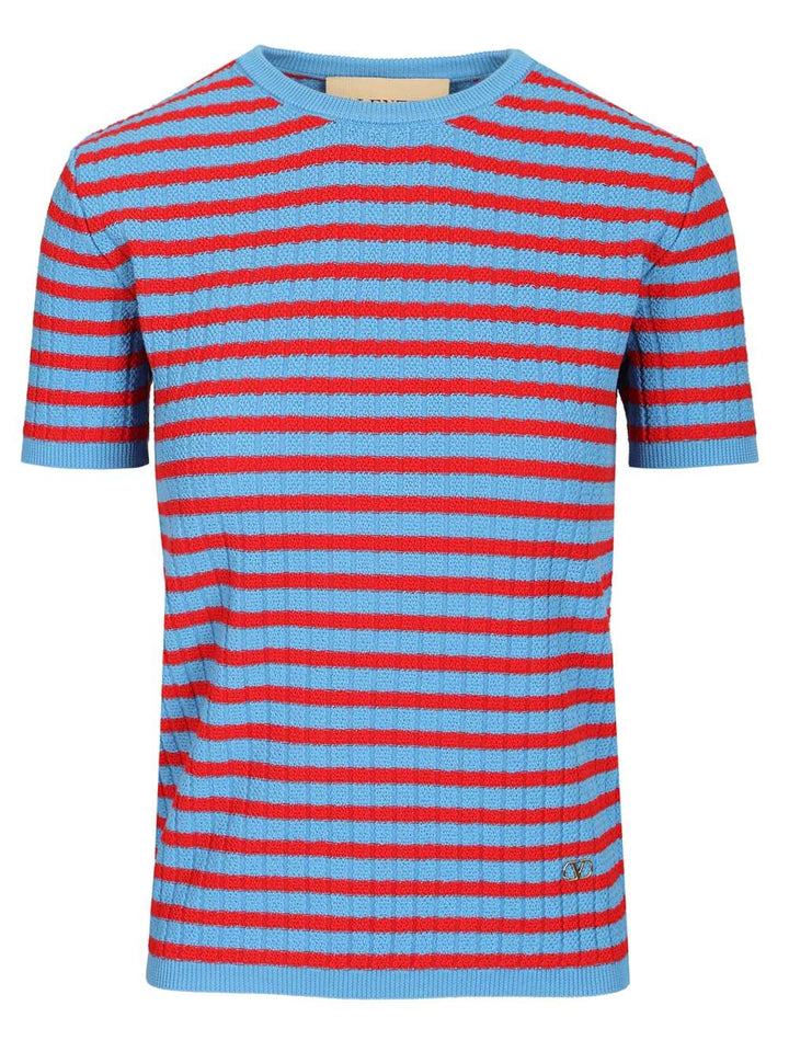 Valentino Garavani Ribbed And Striped Cotton T-Shirt - Blue | ef7572c5182f32df56d205d70782c26109f9f5cb